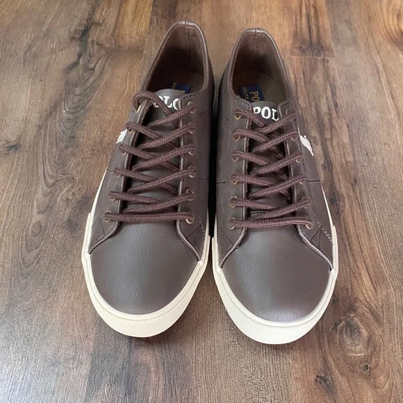 NWOT Polo Ralph Lauren Scholar Faux Leather Brown Sneakers Size 5.5 - Picture 4 of 7